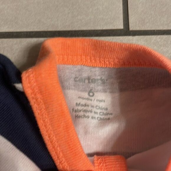 Carters boy navy blue and white striped onesie. - Picture 5 of 7